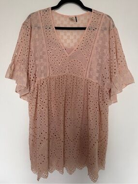Anthropologie Blush Pink Eyelet Lace Dress, 6P